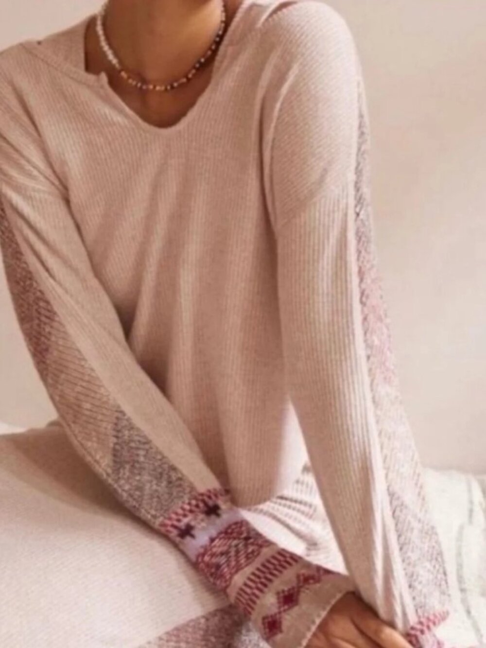 Anthropologie Daily Practice Soft Girl Mixed Knit Thermal Top Size XL
